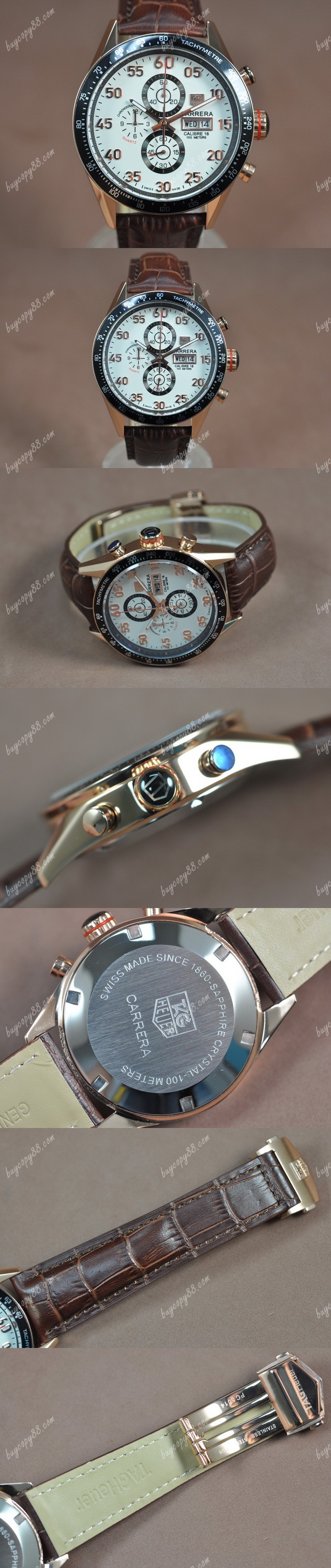  豪雅錶Tag Heuer Carrera 43mm 玫瑰金/LE White Dial Jap OS11石英錶0