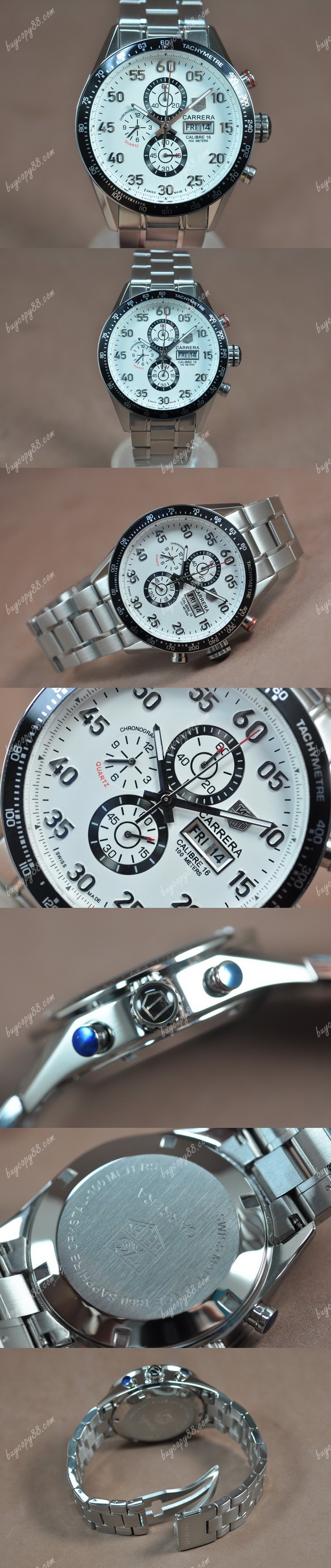  豪雅錶Tag Heuer Carrera 43mm SS/SS White Dial Jap OS11石英錶0