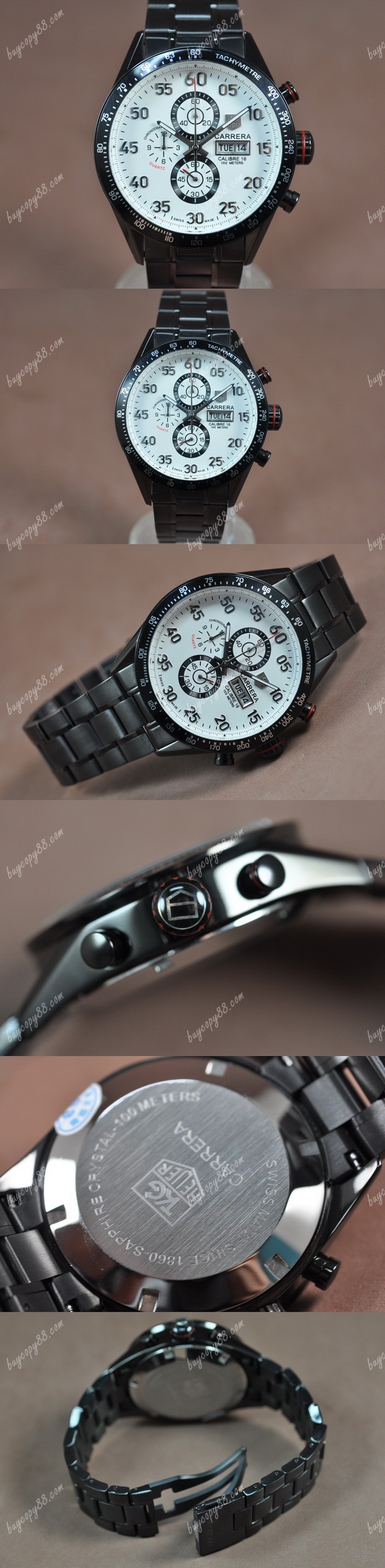  豪雅錶Tag Heuer Carrera 43mm Black PVD White Dial Jap OS11石英錶0