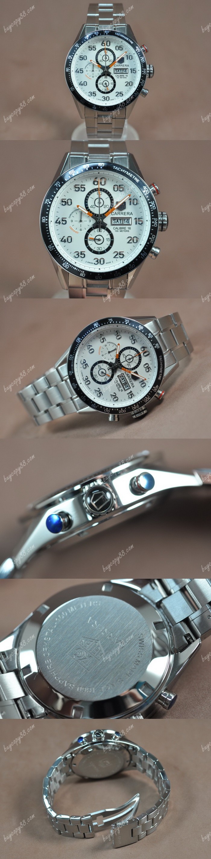  豪雅錶Tag Heuer Carrera 43mm SS/SS White Dial Jap OS11石英錶0