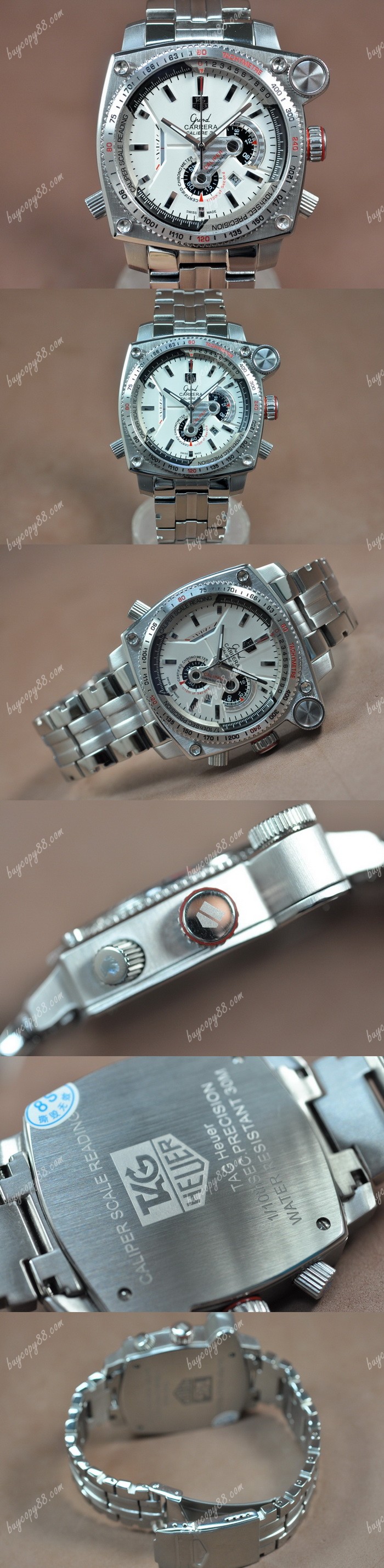  豪雅錶Tag Heuer Grand Carrera Calibre 36 SS/SS White Dial Jap石英錶0