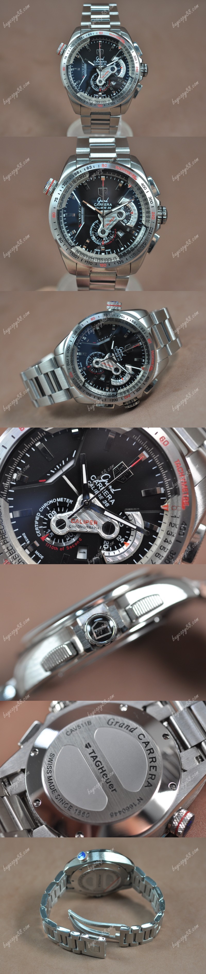  豪雅錶Tag Heuer Grand Carrera Calibre 36 SS/SS Black Dial Jap OS20石英錶0