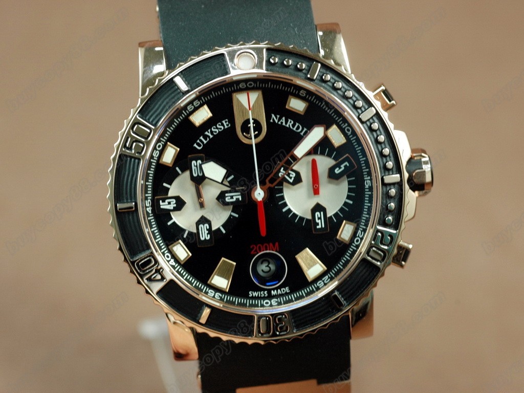  雅典錶 【男性用】Maxi Marine Chrono Blk RG/RU Blk A-7750自動機芯搭載0