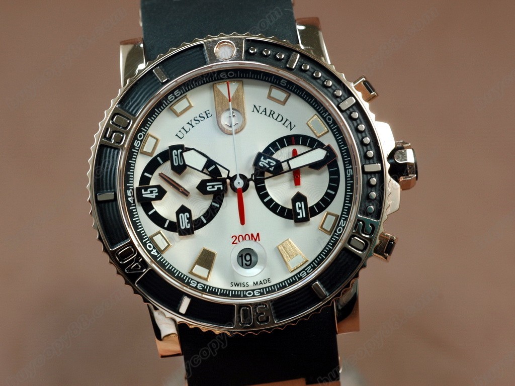 雅典錶 【男性用】Maxi Marine Chrono Blk RG/RU Wht A-7750自動機芯搭載 4