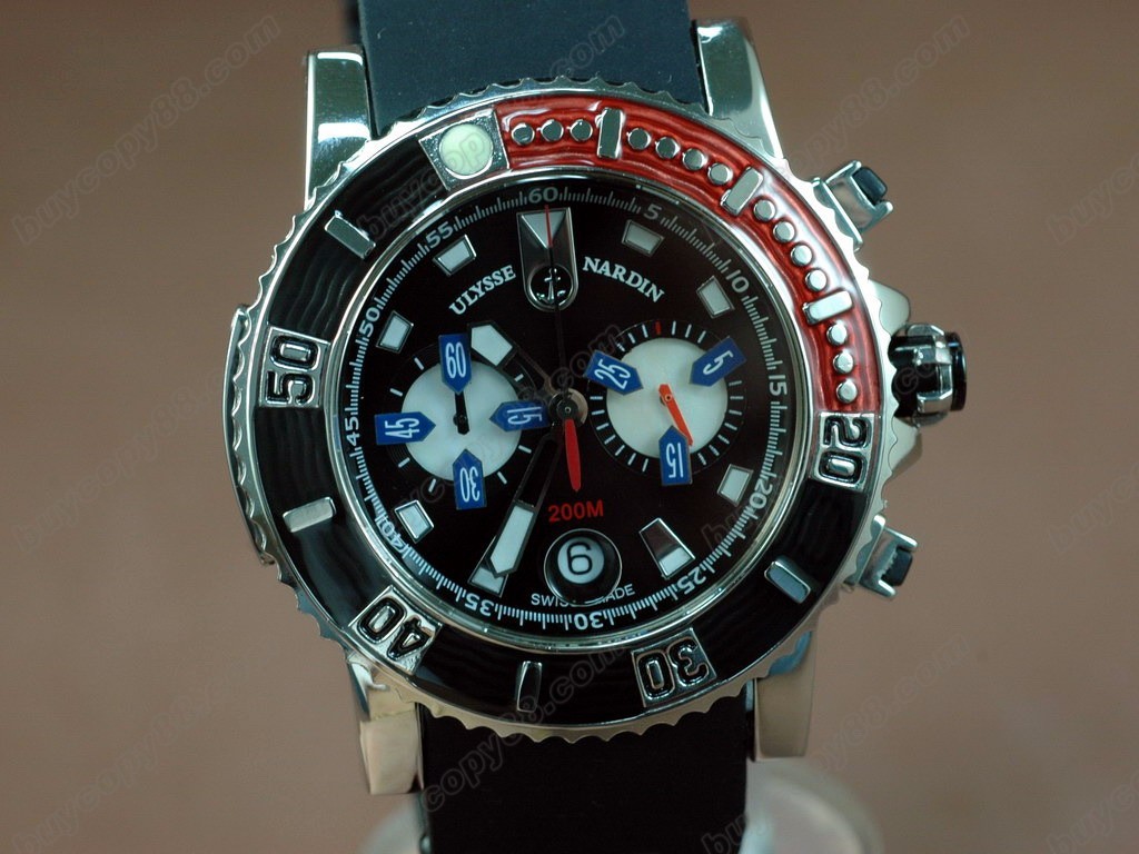 雅典錶 【男性用】Maxi Marine Chrono Blk/Red SS/RU Blk A-7750自動機芯搭載5