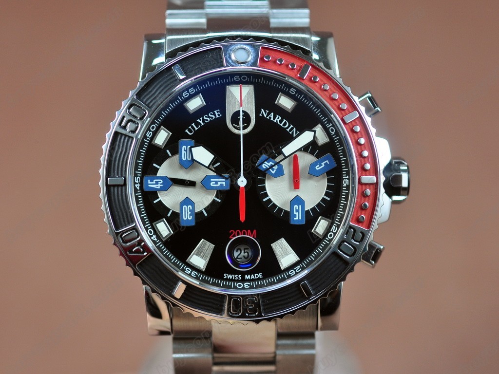 雅典錶 【男性用】 Maxi Marine Chrono Blk/Red SS/SS Blk A-7750 2自動機芯搭載5