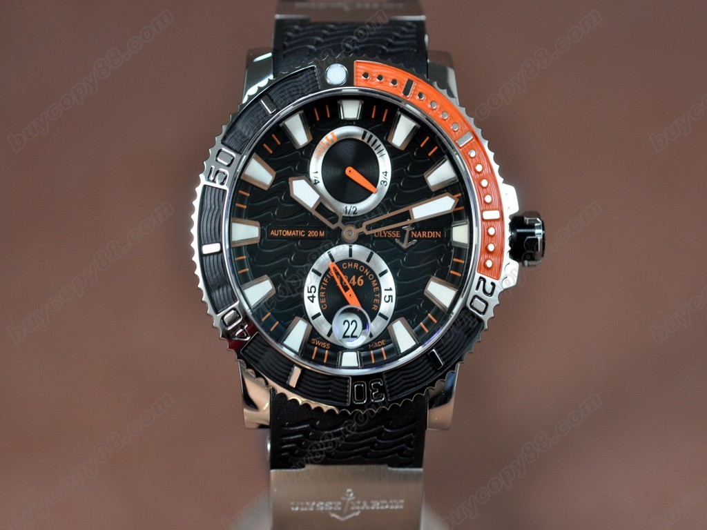 雅典錶【男性用】 Maxi Marine Diver SS/RU Black Surf A-23J自動機芯搭載1