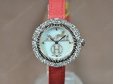 愛馬仕HermesHHourLadies玫瑰金/LE/DiamPearlWhiteDial石英錶