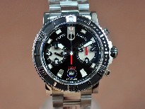 雅典錶【男性用】MaxiMarineChronoBlkSS/SSBlkA-7750自動機芯搭載．振頻每小時28,800次